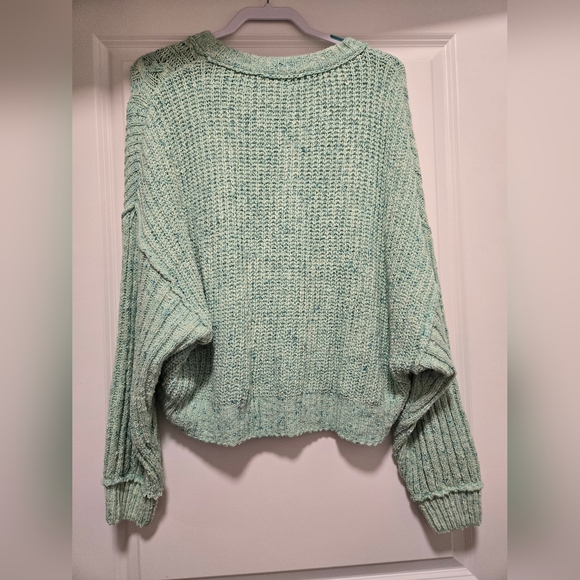 Free People On Your Side Cable Knit Cropped Boxy Pullover Green Sweater - Size M - Picture 6 of 6